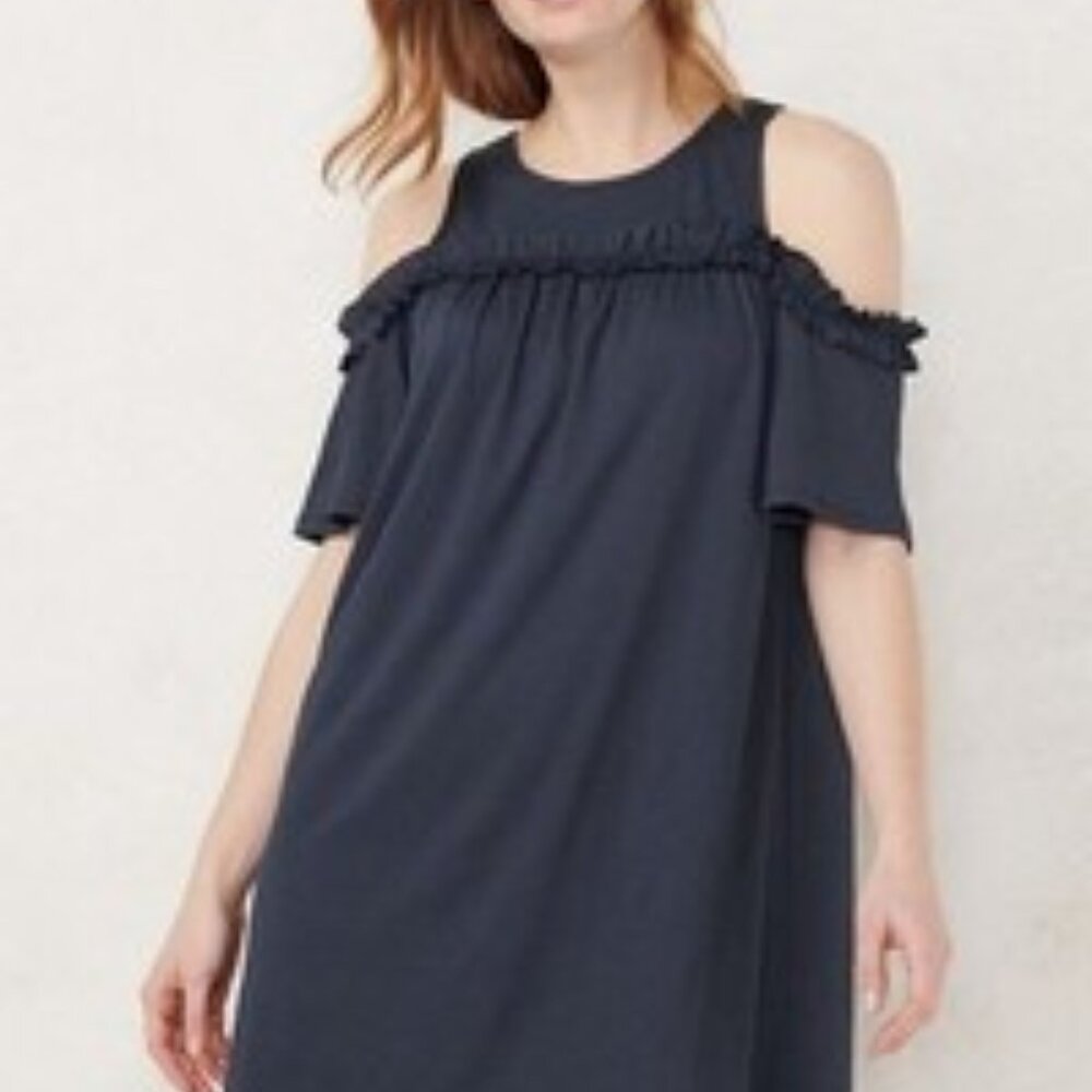 LC Lauren Conrad Exposed shoulder Sz PM Black Ruffle top *Closet Coupon Eligible